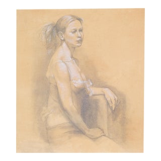 Late 20th Century Tim Holland Female Portrait Drawing For Sale