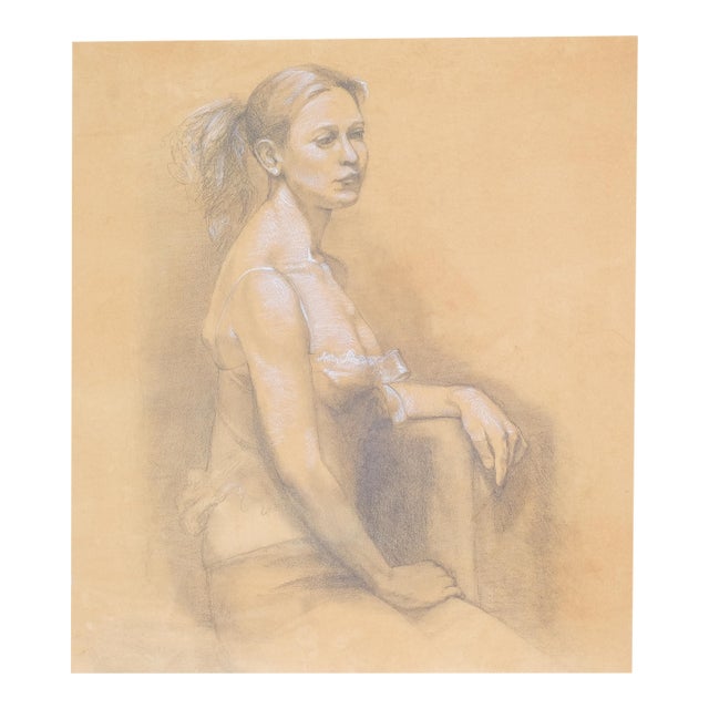 Late 20th Century Tim Holland Female Portrait Drawing For Sale