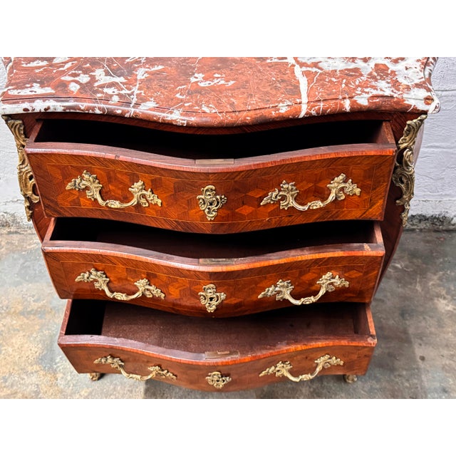 Stone Antique French Marble Top Bombe Commode For Sale - Image 7 of 10