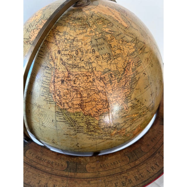 Wood Merzbach and Falk Physical and Political Library Globe in Mahagony Stand With Compass Base For Sale - Image 7 of 9