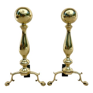 Pair of Elegant Canon Ball Claw Andirons For Sale