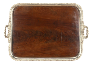 Large Mahogany and Silver Butler's Tray, 1880