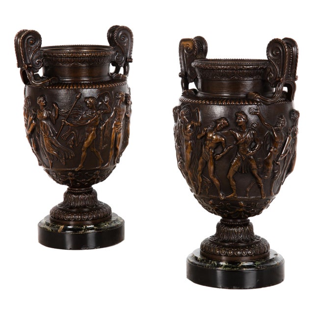 Pair of French Grand Tour Antique Bronze “Townley” Vases Urns Circa 1870 For Sale