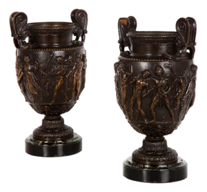 Pair of French Grand Tour Antique Bronze “Townley” Vases Urns Circa 1870