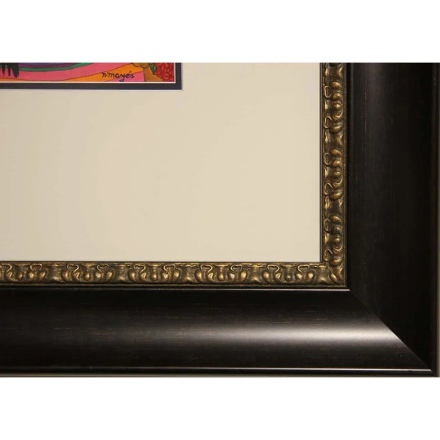 Paper Nadine Mayes Colorful Watercolor Portrait of Seated Female in Pink and Orange Striped Dress 1990s For Sale - Image 7 of 11