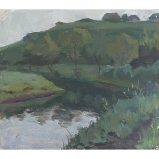 Original Impressionism Oil Painting: Ukrainian River Landscape, 1970s For Sale