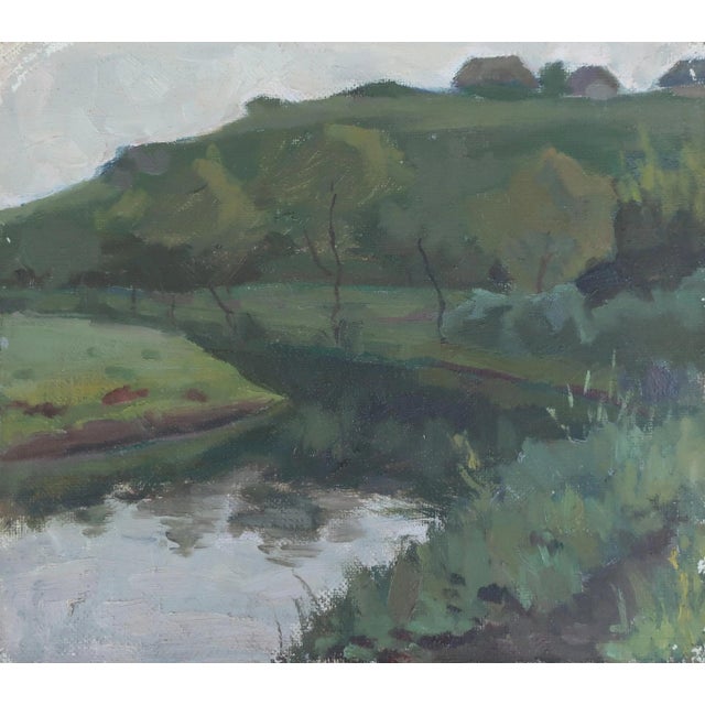 Original Impressionism Oil Painting: Ukrainian River Landscape, 1970s For Sale