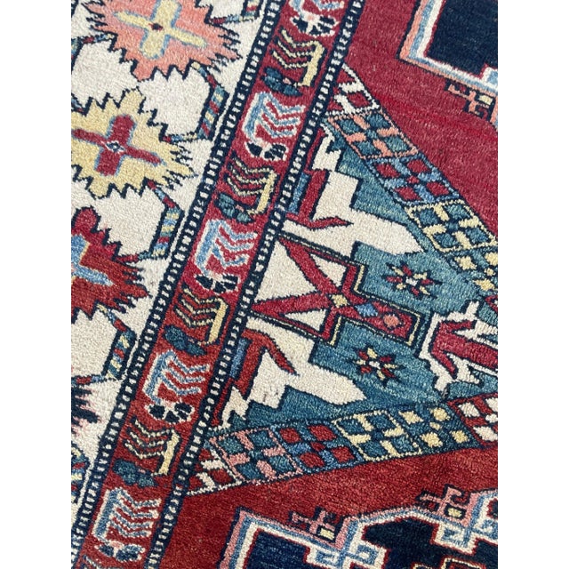 Green Vintage Tribal Kazak Medallions With Greens & Yellows Rug - 6 X 6.9 For Sale - Image 8 of 10