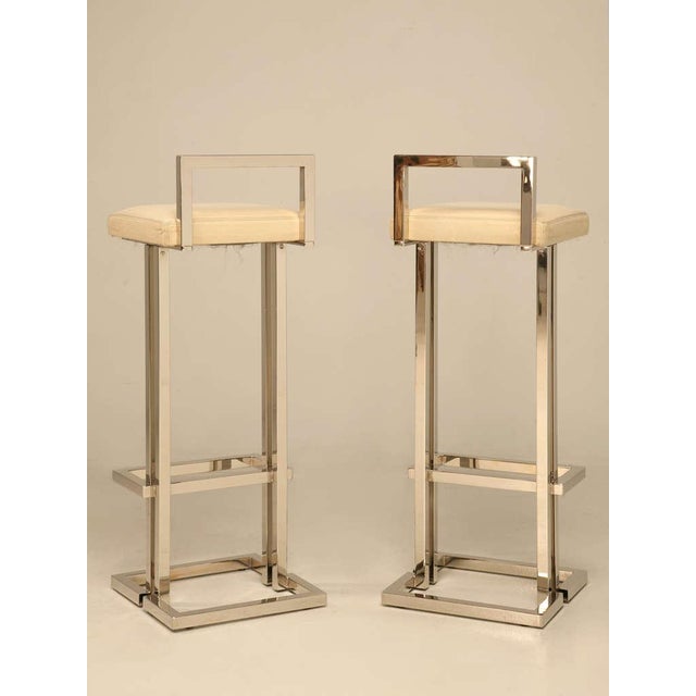Circa 1970 Romeo Rega Chrome & Leather Bar Stools - A Pair For Sale - Image 5 of 10