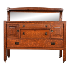 Stickley Brothers Style Antique Mission Oak Arts & Crafts Sideboard or Bar Cabinet, Circa 1900