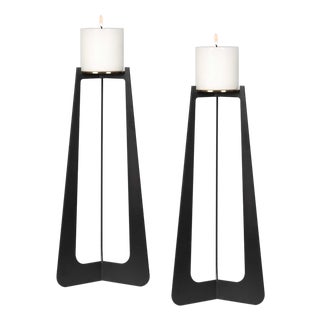Columnar Black Candleholders Set/2 For Sale