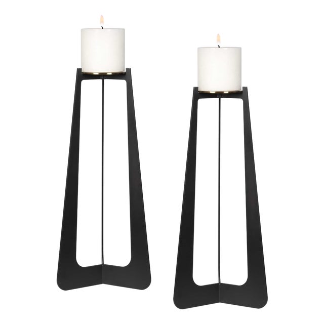 Columnar Black Candleholders Set/2 For Sale