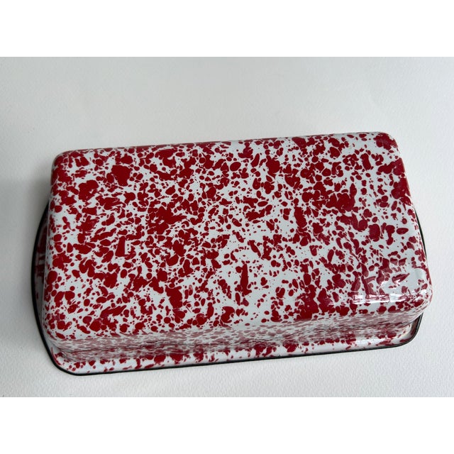 Vintage Red & White Splatter Enamelware Loaf Pan For Sale - Image 13 of 14