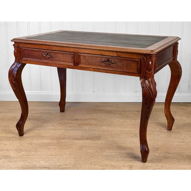 Early 20th Century Antique Georgian Walnut Leather Top Library Office Writing Desk For Sale - Image 5 of 15