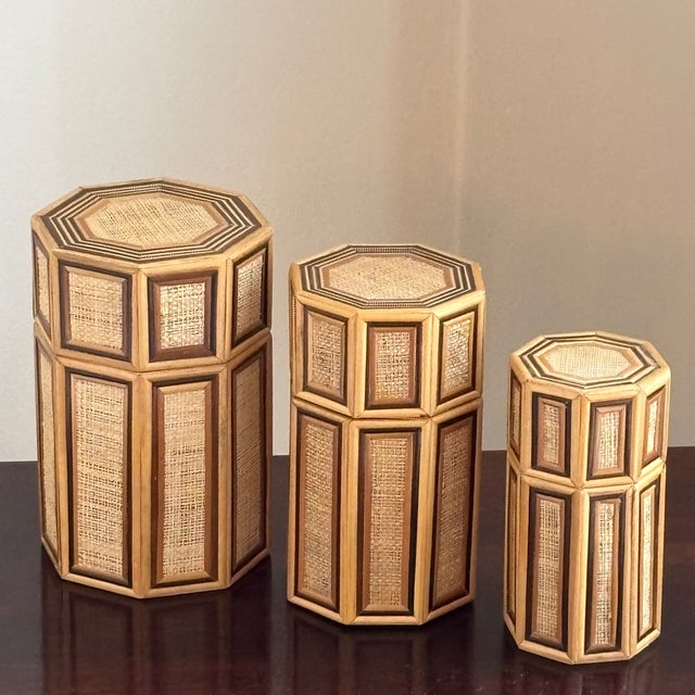 1960s Bamboo & Rattan Octagonal Nesting Boxes — Set of 3 For Sale - Image 17 of 17