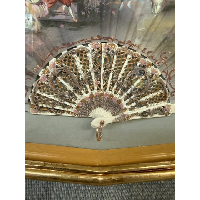 Wood Antique Hand-Painted Ladies Hand Fan, Framed For Sale - Image 7 of 12