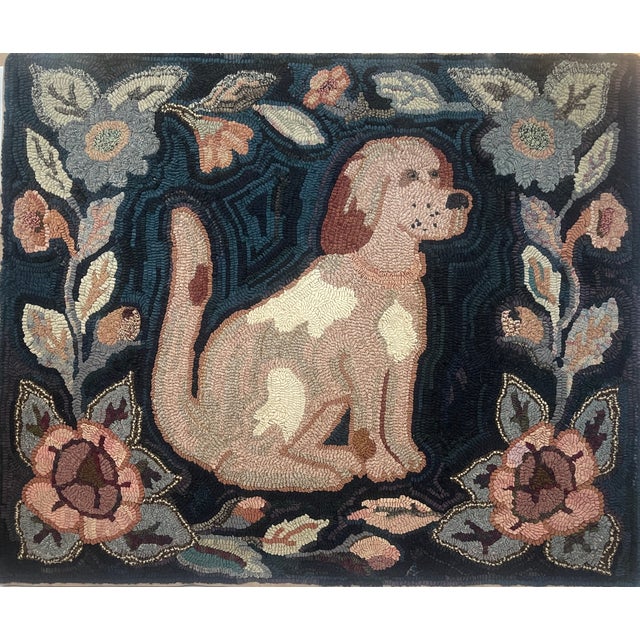 1920s "The Faithful Companion" American Folk Art Hound Pictorial Hooked Rug, 1920s For Sale - Image 5 of 18