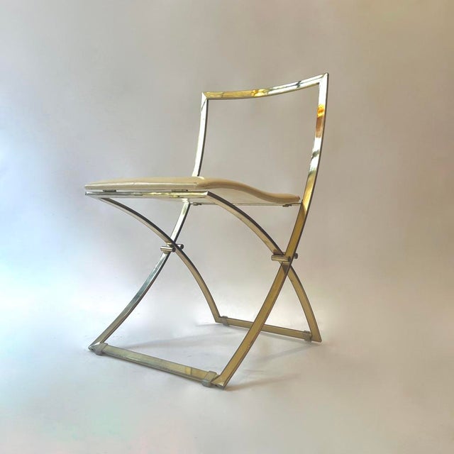 Vintage Luisa Folding Chairs in Leather and Brass by Marcello Cuneo for Mobel Italia, 1970, Set of 6 For Sale - Image 4 of 18