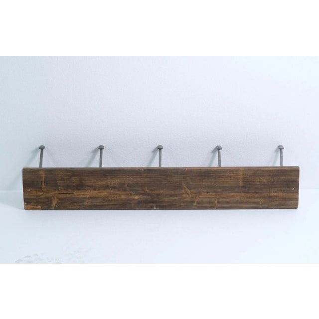 Mid 20th Century European 5 Aluminum Hook 36 In. Pine Wall Rack For Sale - Image 4 of 4