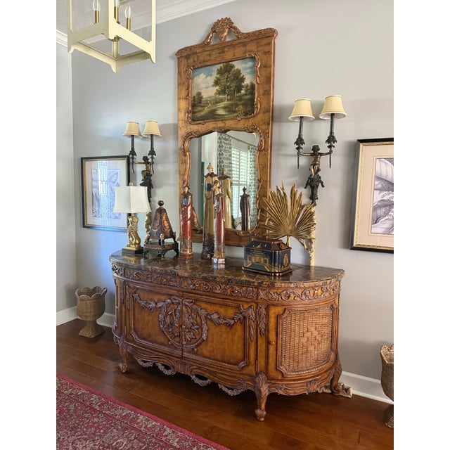 Grand 72" Vintage French Louis XV Style Giltwood Trumeau Mirror For Sale - Image 4 of 12