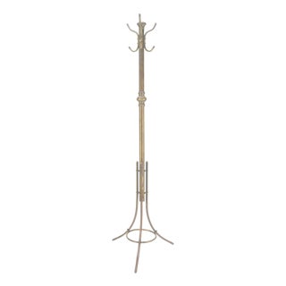 Vintage c1950s Solid Brass Tube Tripod Base Free Standing Coat Rack Nice Patina! For Sale