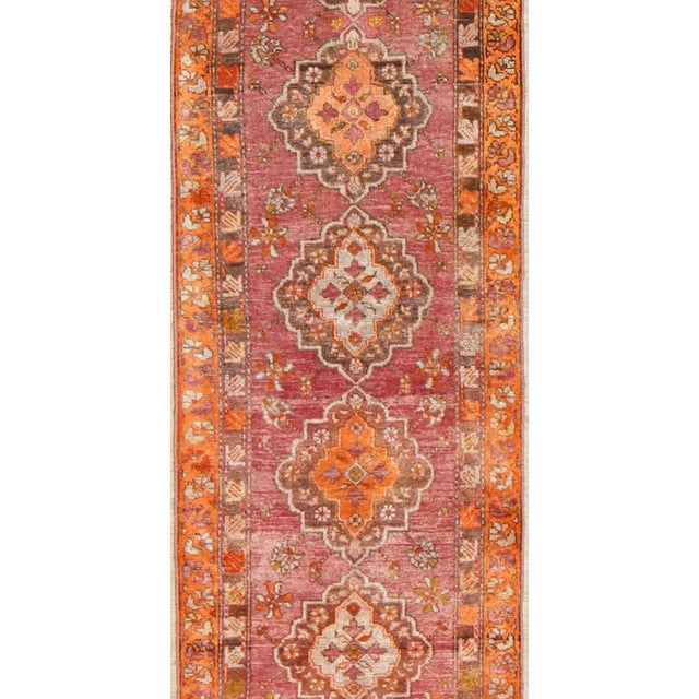 Vintage Turkish Oushak runner with layered floral medallions and ornate borders, rug st-242, country of origin / type:...