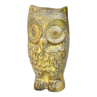 Mid 20th Century Hand-Engraved Americana Brass Owl Figurine Accent For Sale