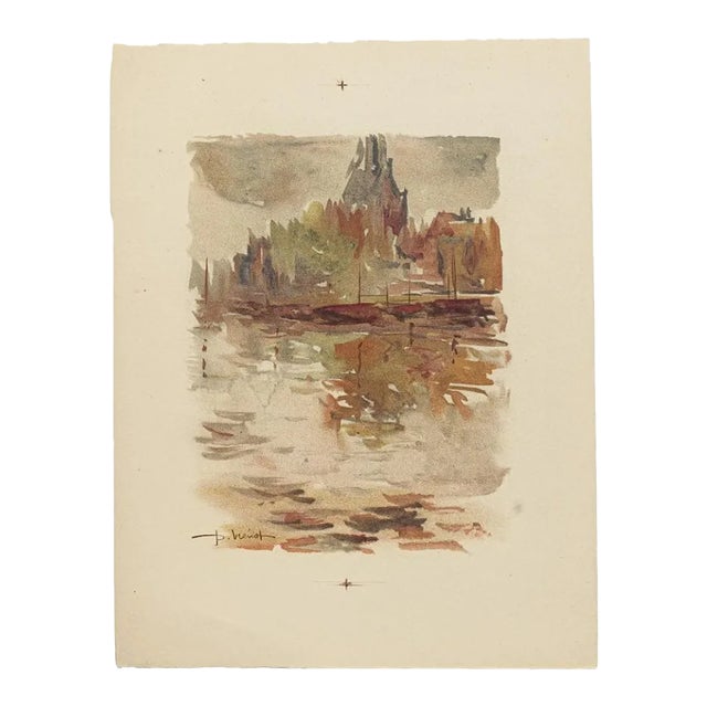 Landscape Watercolor on Paper by Pierre Laurent Brenot For Sale