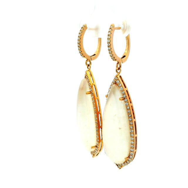 Antique White Italian 14k Rose Gold Mother-of-Pearl Diamond Drop Earrings, Pair For Sale - Image 8 of 10