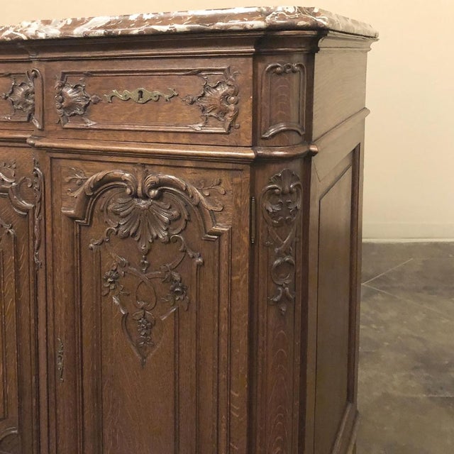 Burnt Umber Antique Liegoise Louis XIV Marble Top Buffet For Sale - Image 8 of 15
