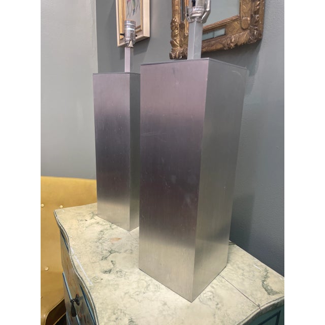 Contemporary 1970s Pair of Vintage Platinum Metal Table Lamps For Sale - Image 3 of 7