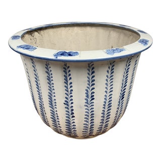 Vintage Ceramic Blue and White Planter For Sale