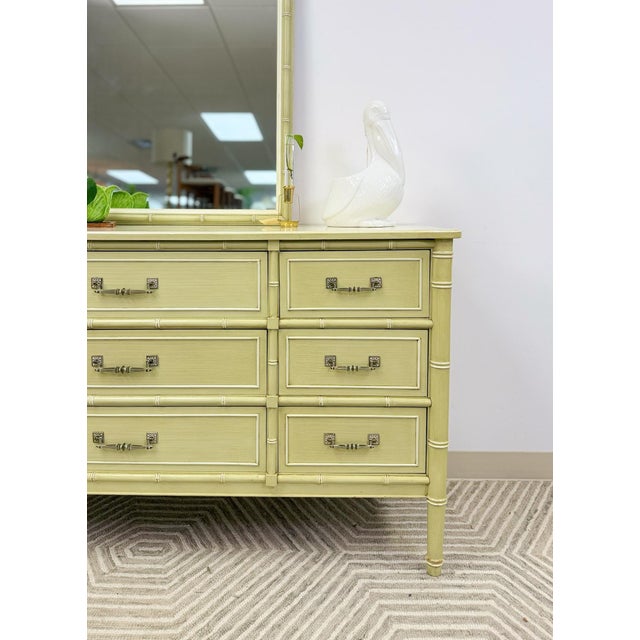 Late 20th Century Henry Link Bali Hai 9 Drawer Dresser Green W/ Mirror Regency Vintage For Sale - Image 16 of 18