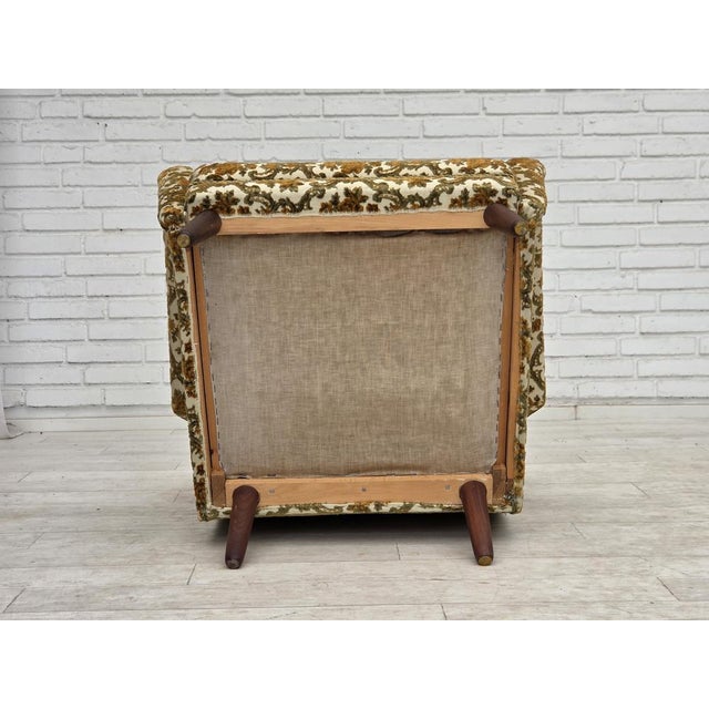 Danish Highback Armchair in Brown/Beige Furniture Fabric and Teak Wood, 1970s For Sale - Image 14 of 17