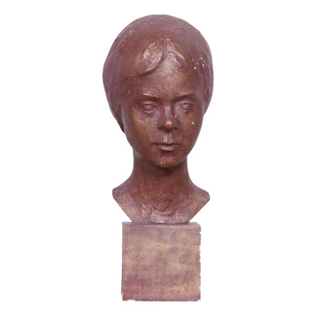 Art Deco Painted Plaster Statuette of Young Woman, Czech, 1920s For Sale