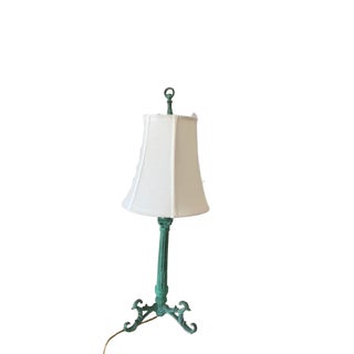 Early 20th Century Verdigris-Green Metal Table Lamp With Neoclassical Tripod Base For Sale