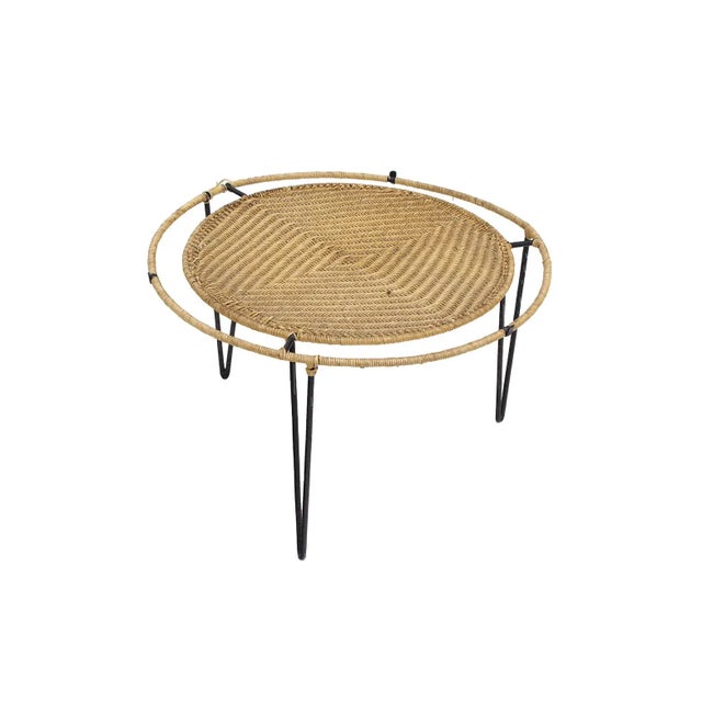 Arthur Umanoff Smaller Scale Iron and Raffia Coffee Table For Sale - Image 4 of 12