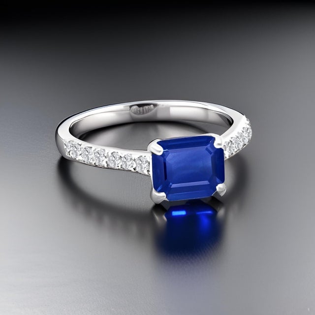 Natural Sapphire Diamond Ring 6.5 14k W Gold 1.99 TCW Certified, Size 6.5 For Sale - Image 14 of 15