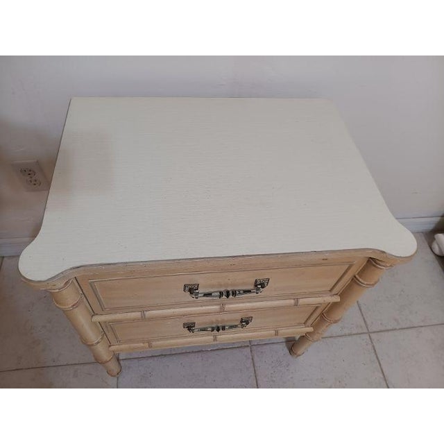 Beige 1970s Hollywood Regency Wood Faux Bamboo Nightstand Beige 2 Drawer For Sale - Image 8 of 10
