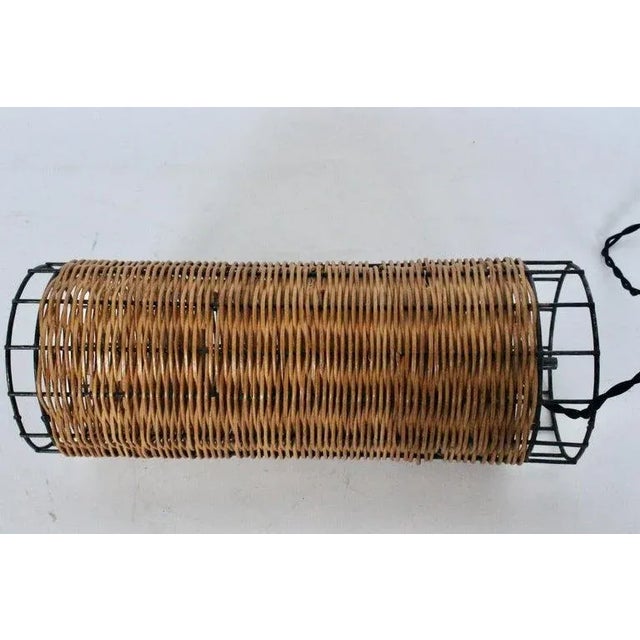 Paul Mayen Habitat Style Black Wire & Woven Rattan Lamp, 1960s For Sale - Image 6 of 13