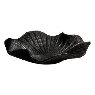 Blackened Teak Bowl in the Shape of a Leaf or Flower, 1980s For Sale