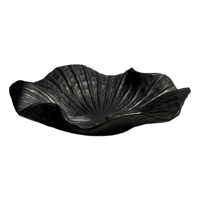 Blackened Teak Bowl in the Shape of a Leaf or Flower, 1980s For Sale