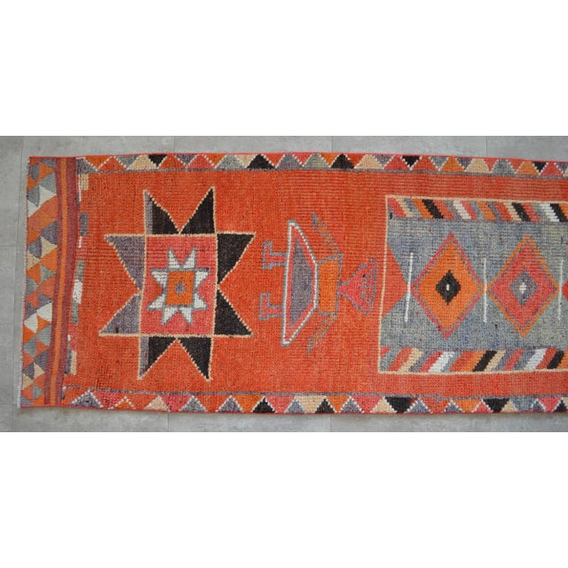 Burnt Orange 1970s Vintage Hand Knotted Primitive Turkish Runner For Sale - Image 8 of 12