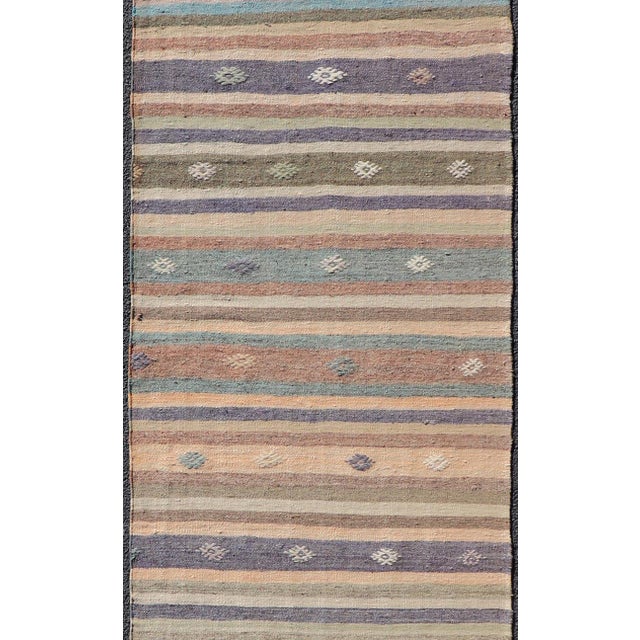 Traditional Vintage Flat Weave Turkish Kilim Runner With Stripe and Modern Motif Design For Sale - Image 3 of 10