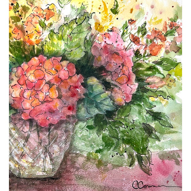 2020s Original Watercolor Ink and Wash Painting Crystal Hydrangeas For Sale - Image 5 of 6