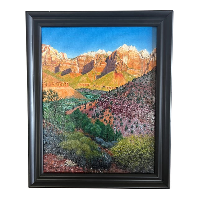 Sunlit Zion Cliffs Original Painting by Steve Schaaf For Sale