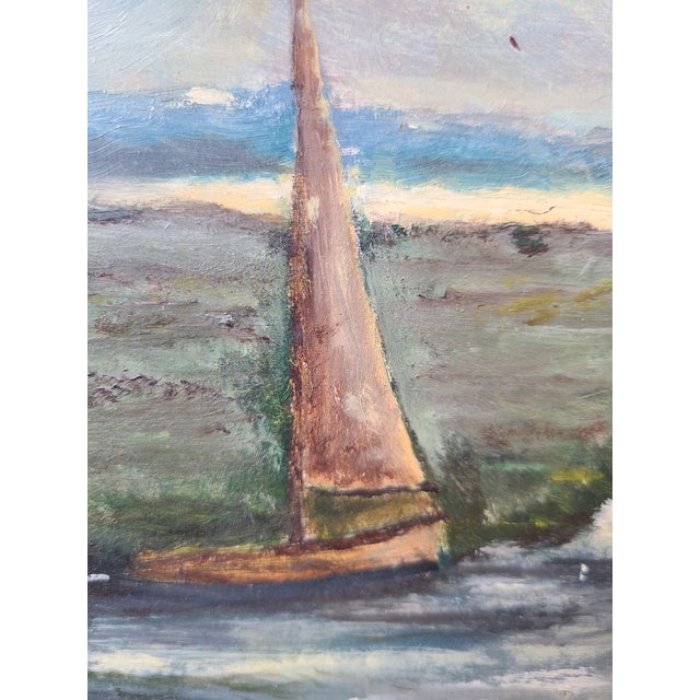 Vintage 1940s Impressionist Sailboat Oil Painting For Sale - Image 4 of 17