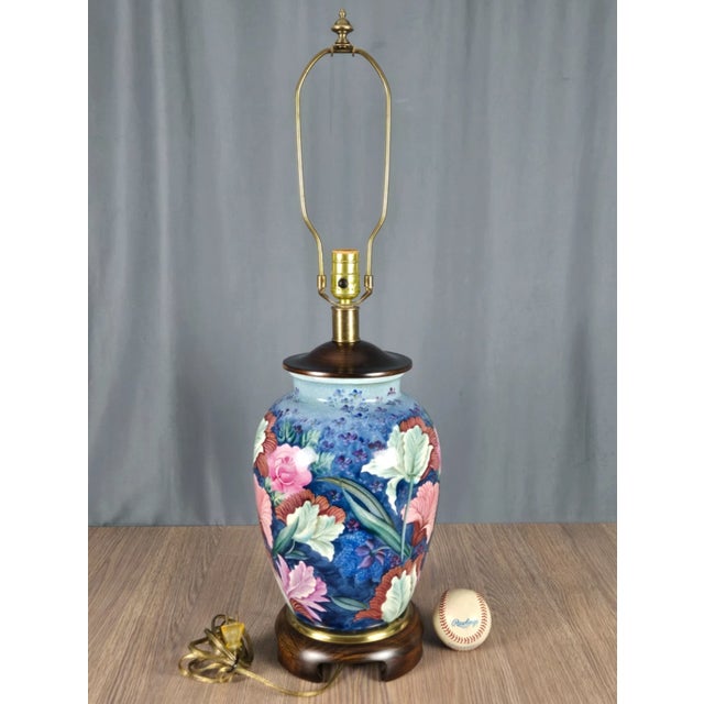 1990s Frederick Cooper Porcelain Hand Painted Flowers Table Lamp For Sale - Image 6 of 15