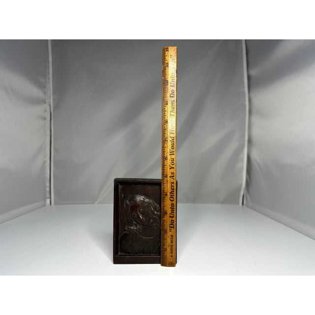 Brown Antique Bas Relief Wood Carving: Saint John Portrait Plaque For Sale - Image 8 of 9