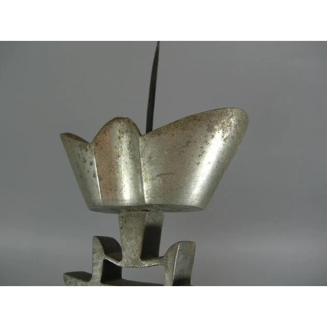 Gray Tall Antique Chinese "Double-Happiness" Pewter Candlesticks - A Pair For Sale - Image 8 of 11